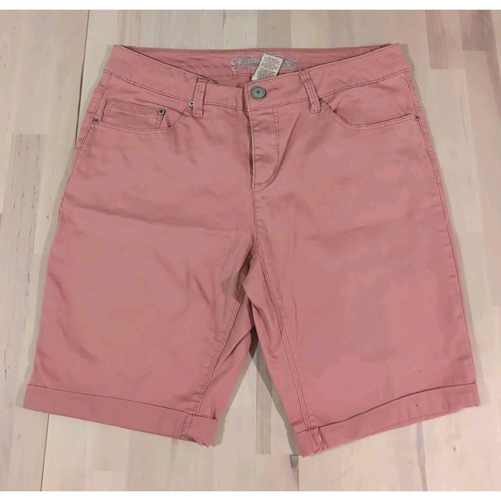 Faded Glory Cuffed Bermuda‎ Shorts 14A Rose Pink Denim Cotton Stretch Casual